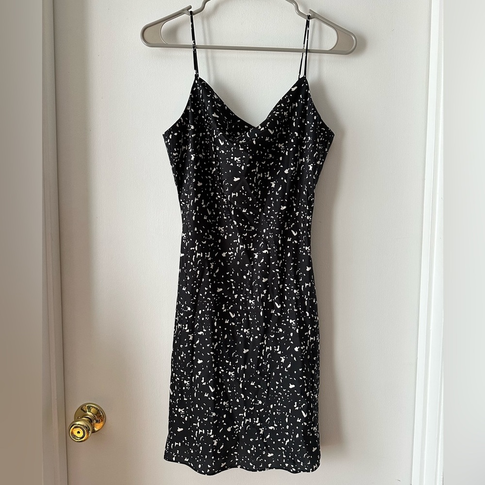 Which We Want black bias-cut satin mini dress with back cutout